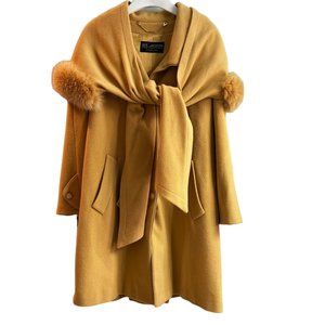 St. John Cashmere Coat Hooded Scarf Long Camel Brown Size 10